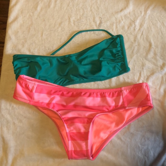 Teal bikini top with NWT pink striped bottoms - Picture 8 of 14